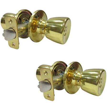Taiwan Fu Hsing Industrial Taiwan Fu Hsing Industrial 221946 Tru-Guard 2 Pack Tulip Entry Lockset - Polished Brass 221946